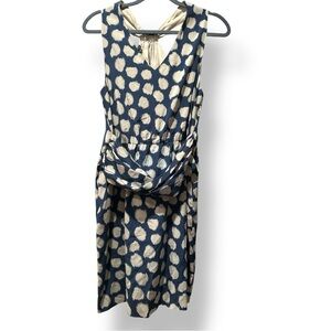 Theory Ruchia Ikat Polka Dot Dress Size 8 Navy Cream Sleeveless Mini